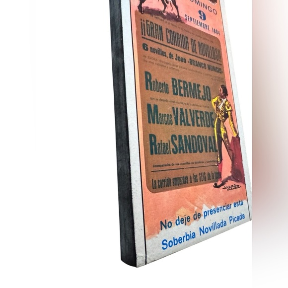 Vintage matador bull fighter ad print on wood art wall hanging conquistador - Picture 2 of 5